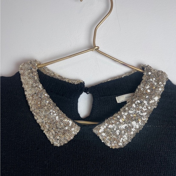 Kling  Black Sweater Dress Gold Glitter Peter Pan Collar - Picture 5 of 11